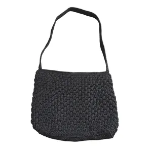 The Sak Crochet Shoulder Bag Womens‎ Medium Black Woven Boho Zipper Purse thumbnail 4