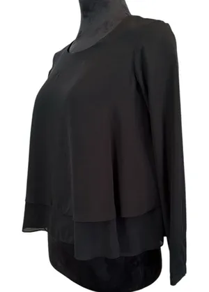 ZARA BASIC Black Tiered Layered Long‎ Sleeve Blouse XS thumbnail 1