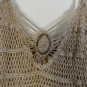SayWhat? Womens Crochet Knit Camisole‎ Gold Beaded V-Neck Lined Tank Top Large thumbnail 3