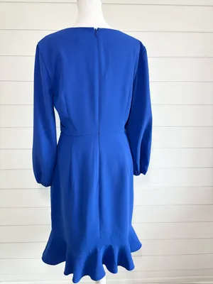 J. Crew Cobalt Royal Blue‎ Long-Sleeve ruffle-front dress Size 6 NEW thumbnail 4
