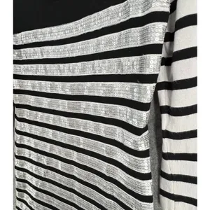 Renee C Sequin Sweater Dress Womens M‎ White Black Stripe Silver Party Holiday thumbnail 5