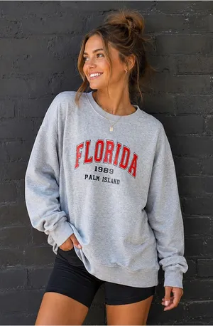 Women’s Small Gray Florida 1989 Palm Island Graphic Sweatshirt Pullover thumbnail 1