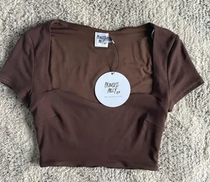 NWT Princess Polly Nolan Short Sleeve Ribbed Crop Top Size Small 4 Brown Cute thumbnail 4