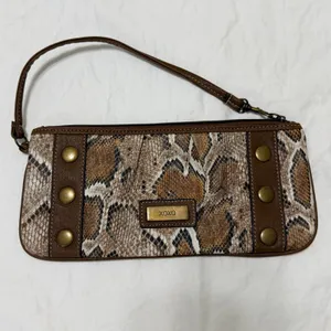 XOXO Snakeskin Print Wristlet Clutch Brown‎ Faux Leather Studded Bag Y2K thumbnail 8