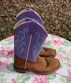 Old West Purple, Blue and Brown Embroidered Cowboy Boots Size 5D thumbnail 3