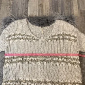 Free People Linus fuzzy striped sweater cotton wool blend in natural M thumbnail 6