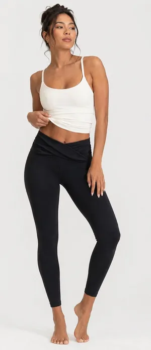 Zobha Avery Leggings Women’s Size M Black Crossover Ruched Waist Ankle NWT thumbnail 1