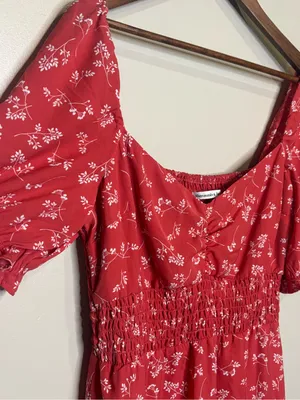 Abercrombie & Fitch Red Ditsy Smocked Floral Print Puff Sleeve Mini Dress thumbnail 5