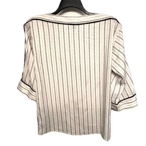 Ann Taylor Ivory & Black Stripe Blouse Split Sleeve Top Size S thumbnail 1