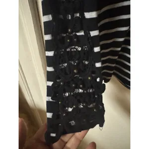 Free‎ People Women's Black And White Striped Top Laced Cut Out Sleeves Size L thumbnail 3