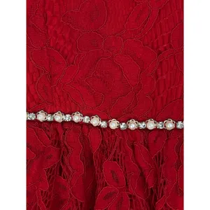 City Studio Ruby Red Lace Fit & Flare Dress Size 3 Rhinestone Waist NWT thumbnail 14