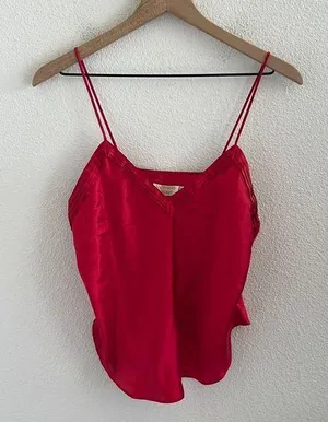 Vintage Victoria's Secret Gold Label Red Slip Cami Top Blouse Small thumbnail 1