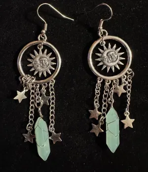 Celestial Moon Sun Star Chandelier Silver Tone Faux Crystal Dangle Earrings thumbnail 1