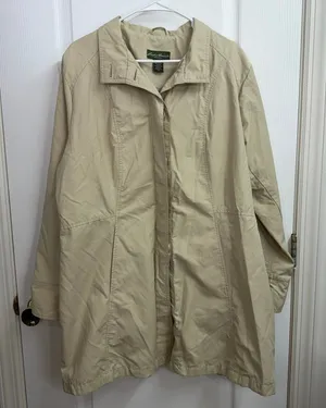 Eddie Bauer tan button down pocket collared lined split sleeve trench coat XXL thumbnail 1
