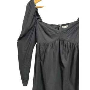 Reformation Black Kenzi stretch Organic Cotton Puff Sleeve Mini Dress Size‎ 2 thumbnail 3