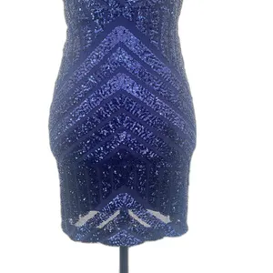 PromGirl Royal‎ Blue Sequin Bodycon Mini Dress Plunge V-Neck Lace Up Back Small thumbnail 3