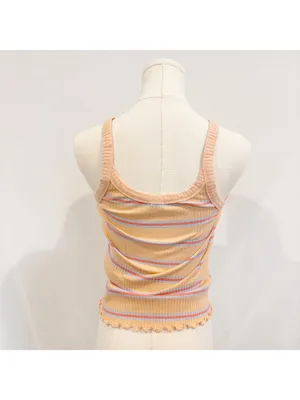 Billabong Tank Top Size Large Apricot Orange Striped‎ Ribbed Lettuce Trim Soft thumbnail 8