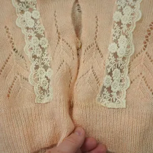 ZARA Peach Pointelle‎ Lace Trim Cropped Cardigan Sweater Delicate Cottagecore thumbnail 4