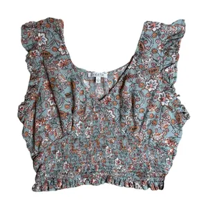 Patrons Of Peace Floral Smocked Baby Doll Top Womens Blue Size 12 MSRP‎ $45 thumbnail 1