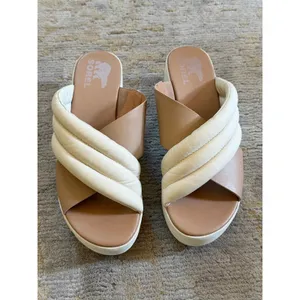 Sorel Cameron Wedge Flatform Sandals Womens 8 Tan Cream Slip On thumbnail 5