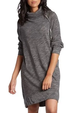 Free People Beach Terry Cocoon Cowl Neck Dress Womens Medium Black Tunic Style thumbnail 1
