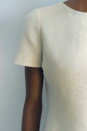 Zara NWT ZW COLLECTION ECRU linen blend EMBROIDERED MINI DRESS size M thumbnail 11