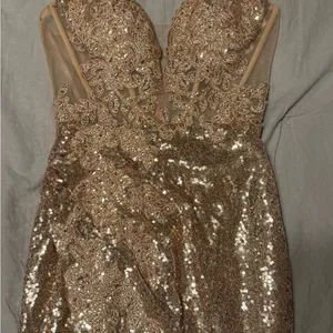 Strapless Gold‎ Embellished Gown By Ladivine CD3936 Size 4 thumbnail 12