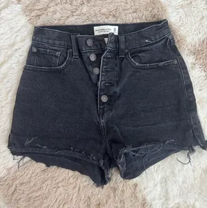 Abercrombie & Fitch Washed Black High-Rise Button Shorts thumbnail 1