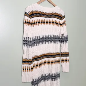 NWT Lucky Brand Fair Isle Nordic Stripe Button Front Sweater Dress Cream Large thumbnail 4