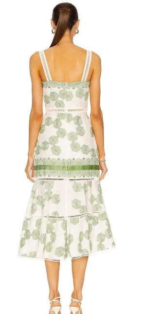 Alexis Delanna Ladder-Stitch Mermaid Dress in Green Embroidery thumbnail 3