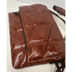 Patricia Nash Corfu Quilted Leather Crossbody Bag Purse Cognac Brown Oil-Waxed thumbnail 2