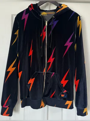 Aviator Nation Black Velvet Hoodie and pants set Multicolor Lightning Bolt thumbnail 1