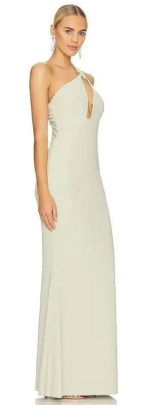 Katie May One Shoulder Keyhole Cutout Gown Sage Green Maxi Dress NWT thumbnail 1