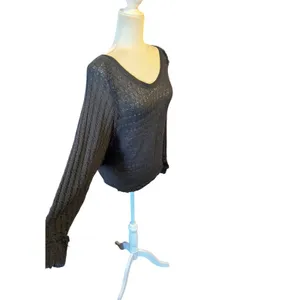 Free People We The Free Charcoal/Black Lightweight Knit Sweater Top Boho Oversized Medium thumbnail 3