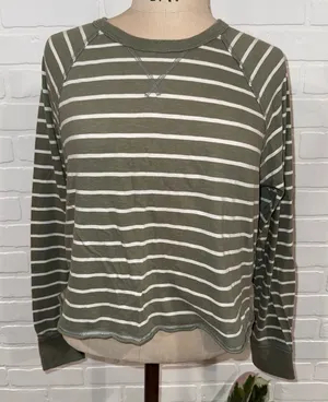 Aerie Olive Cropped Striped Long Sleeve Tee thumbnail 1
