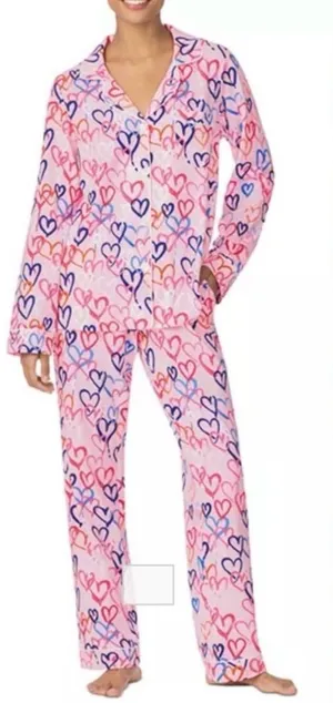 BedHead Pajamas Hearts Organic Cotton Two (2) Piece Pajama PJ Set Pink thumbnail 1