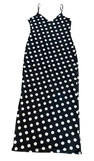 AFRM Black White Polka Dot Maxi Dress Side Slit V Neck Spotted Large Women's NWT thumbnail 1