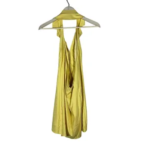 SNDYS Halter Button Front Mini Dress Butter Yellow Brunch Chic Spring Size S thumbnail 6