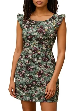 Darling April Dress Spearmint Green‎ Floral Linen Blend Pockets Large NWT thumbnail 1