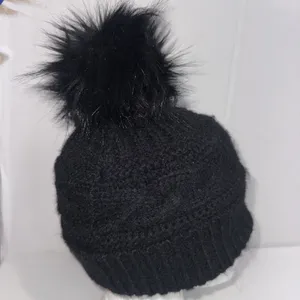 Aerie Black Knit Toboggan Ski Winter Weather One Size Hat Cap Pompom‎ Beanie thumbnail 5