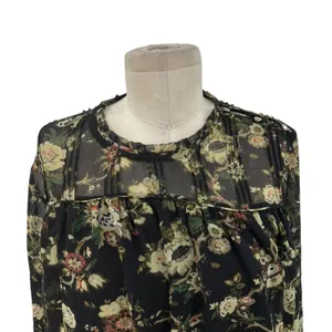Aritzia Wilfred Long Sleeve Floral Print Chiffon‎ Blouse Black Green Size Medium thumbnail 4
