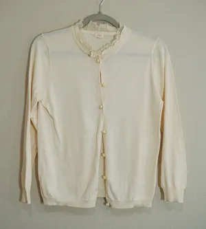 J. Crew Cream Ruffle Neck Cotton Cardigan Sweater Ivory Delicate Balletcore Soft thumbnail 1