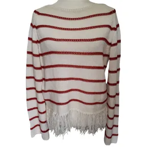 W by Worth Breton Stripe Womens Sweater Sz S Fisherman Nautical Fringe Preppy thumbnail 3