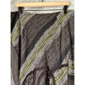 Vintage Y2K Brown Olive Striped Patchwork Maxi Skirt Asymmetrical Boho Artsy thumbnail 4