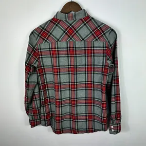 J. Crew Plaid‎ Flannel Button Down Boy Fit 4 Grey Red Tartan Holiday Preppy thumbnail 3