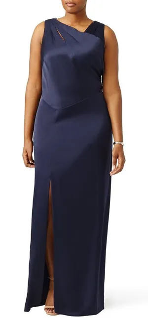 Kay Unger Navy Side Slit‎ Cut Out Gown 20 thumbnail 1