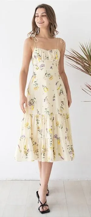 Showpo Wild Flowers Tie-Strap Cami Midi‎ Dress Size 4 Floral Y2K Garden Wedding thumbnail 1