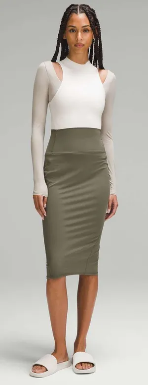 Lululemon Nulu Slim-Fit High-Rise Midi Skirt Army Green Size 6 NWOT thumbnail 1