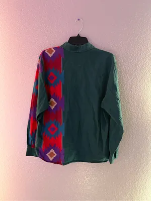 Vintage Roper Teal Southwestern Aztec Button Down Western Shirt Womens Cowgirl thumbnail 8