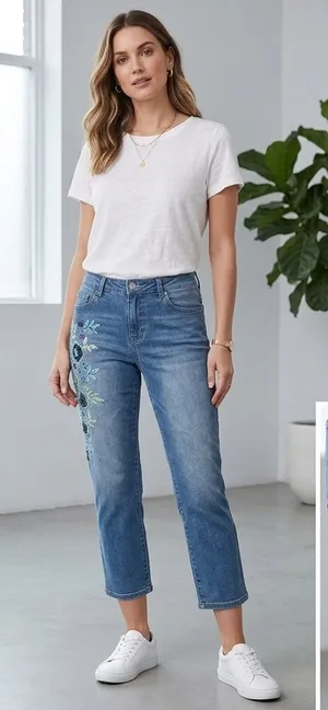 Boston Proper Beaded, Jeweled & Sequin Design Cropped Jeans Size 12. thumbnail 1